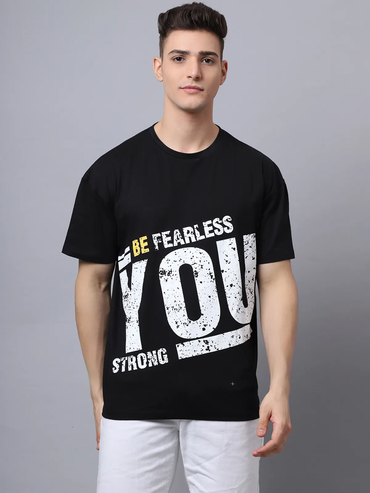 Black Cotton Printed Oversized T-Shirt For Men