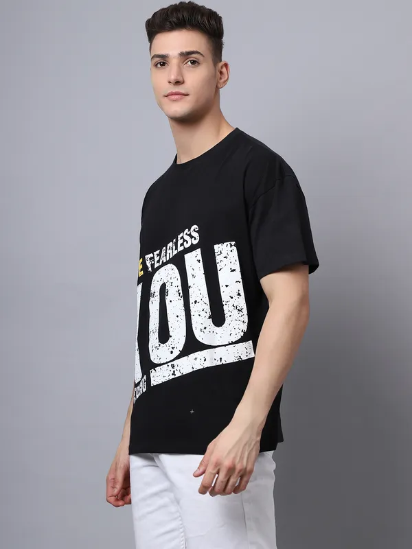 Black Cotton Printed Oversized T-Shirt For Men - Image 4