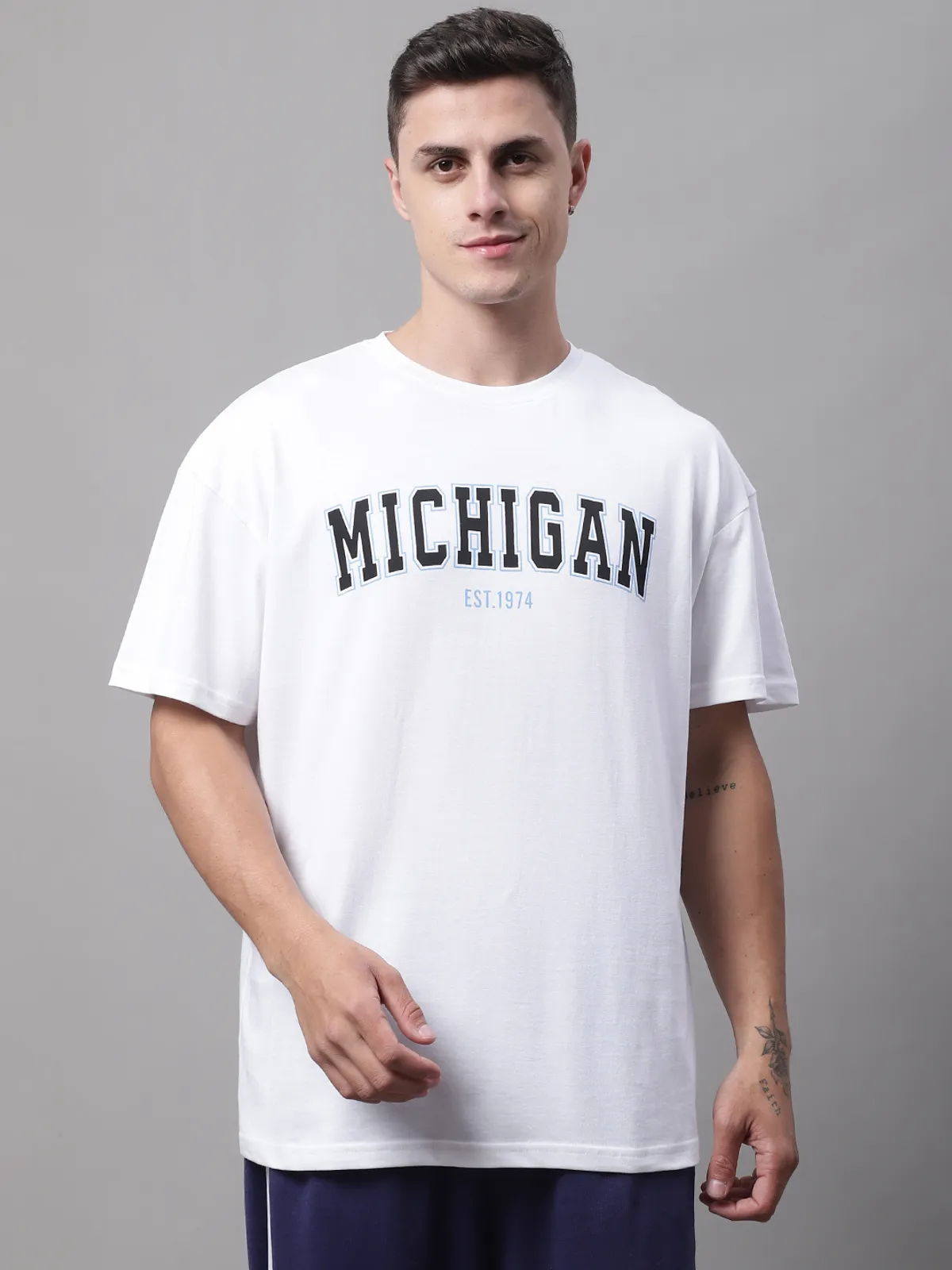 White Cotton Printed Oversized T-Shirt For Men