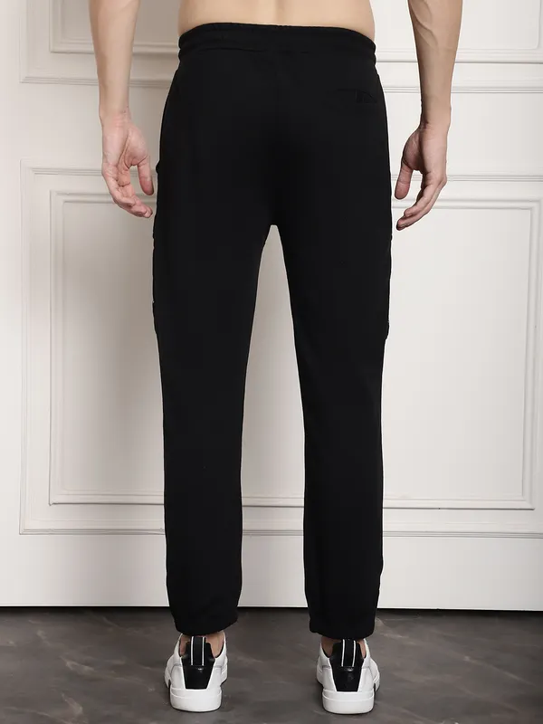 Black Cotton Printed Joggers For Men - Image 4