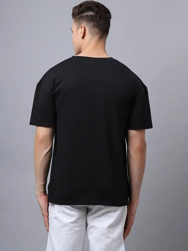 Black Cotton Printed Oversized T-Shirt For Men - Image 4