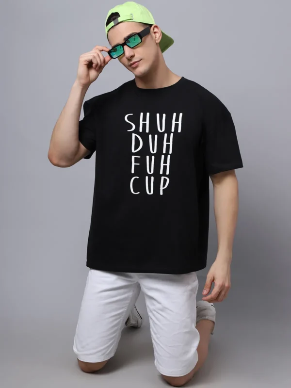 Black Cotton Printed Oversized T-Shirt For Men