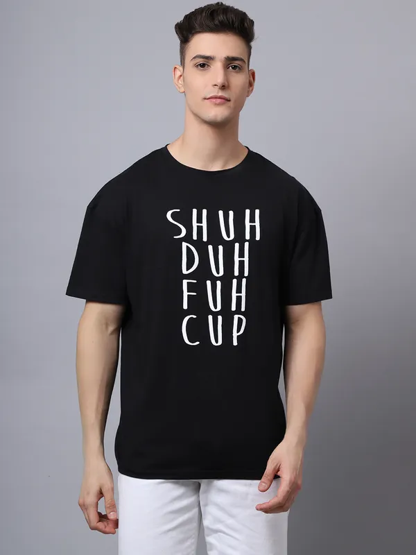 Black Cotton Printed Oversized T-Shirt For Men - Image 5