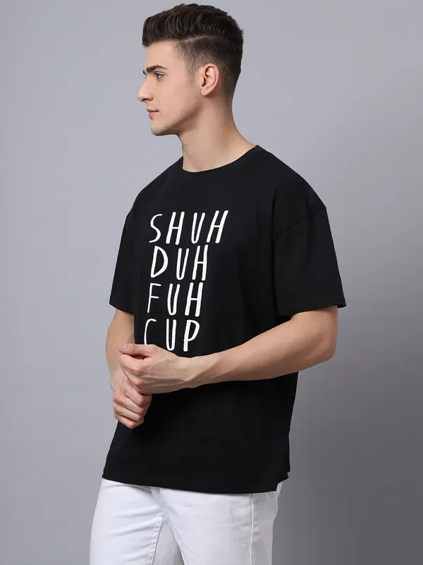 Black Cotton Printed Oversized T-Shirt For Men - Image 3