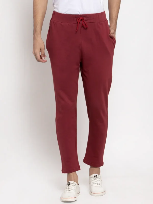 Maroon Cotton Solid Jogger For Men