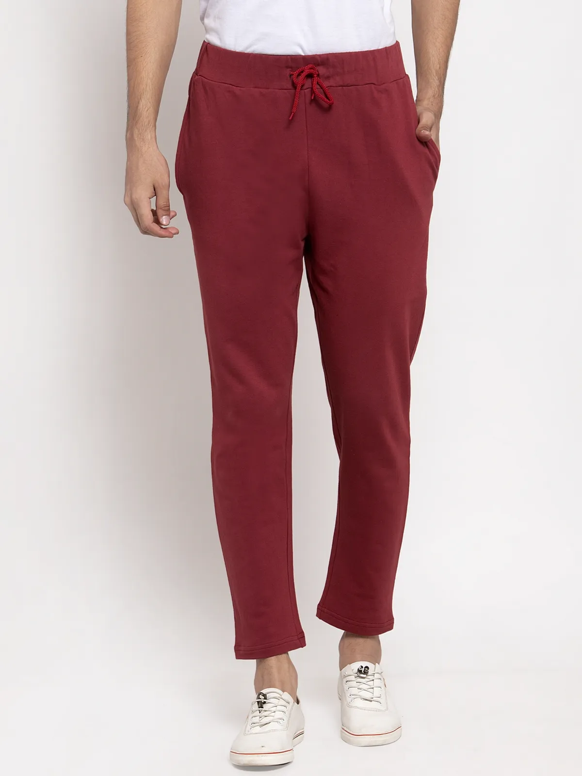 Maroon Cotton Solid Jogger For Men