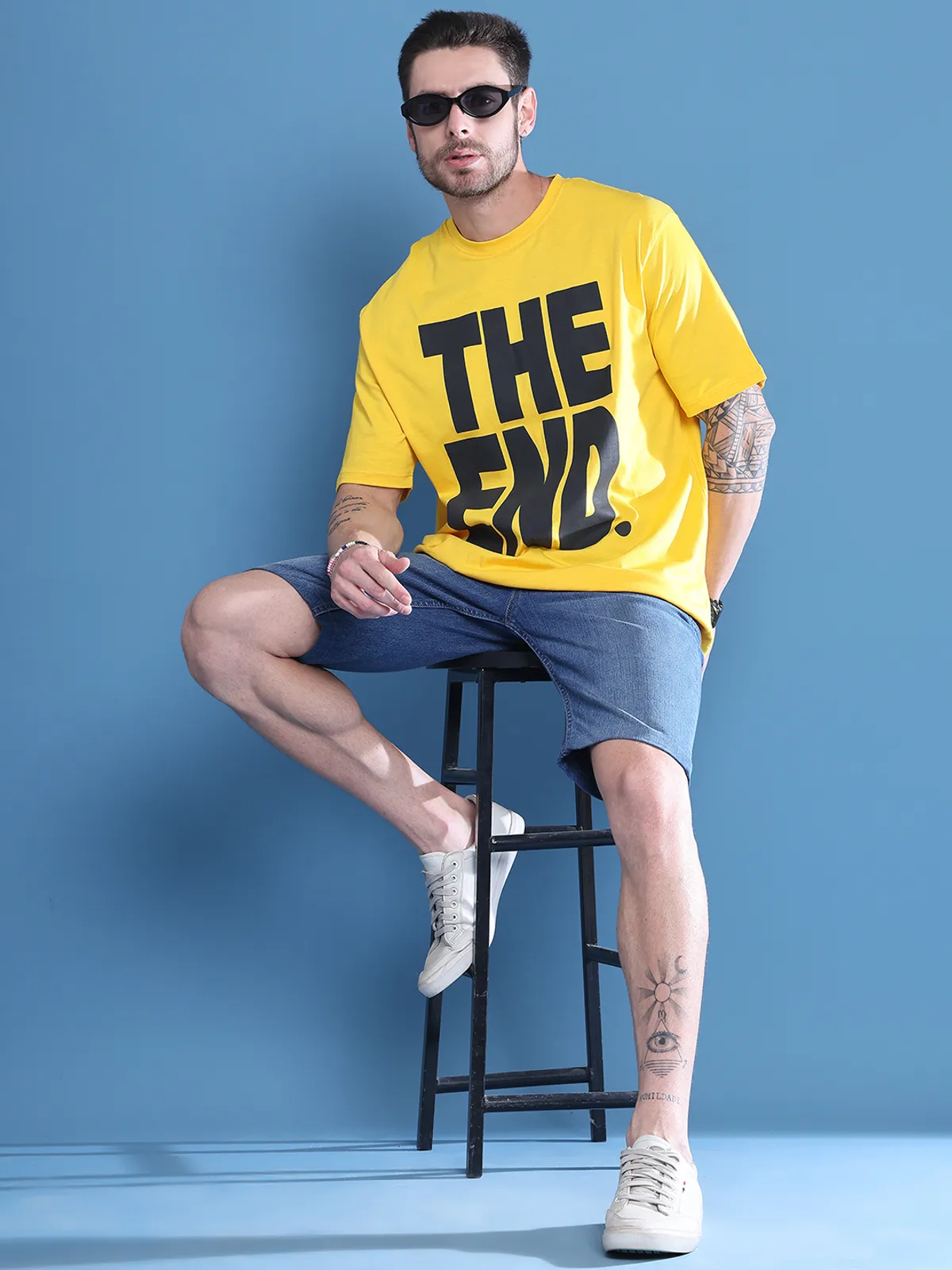 Yellow Cotton Printed Oversized T-Shirt For Men - Image 6