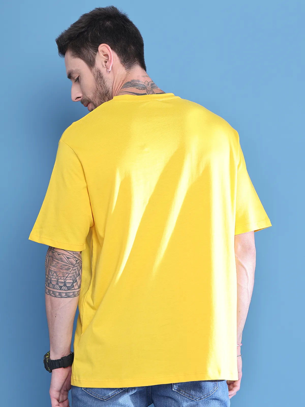 Yellow Cotton Printed Oversized T-Shirt For Men - Image 4