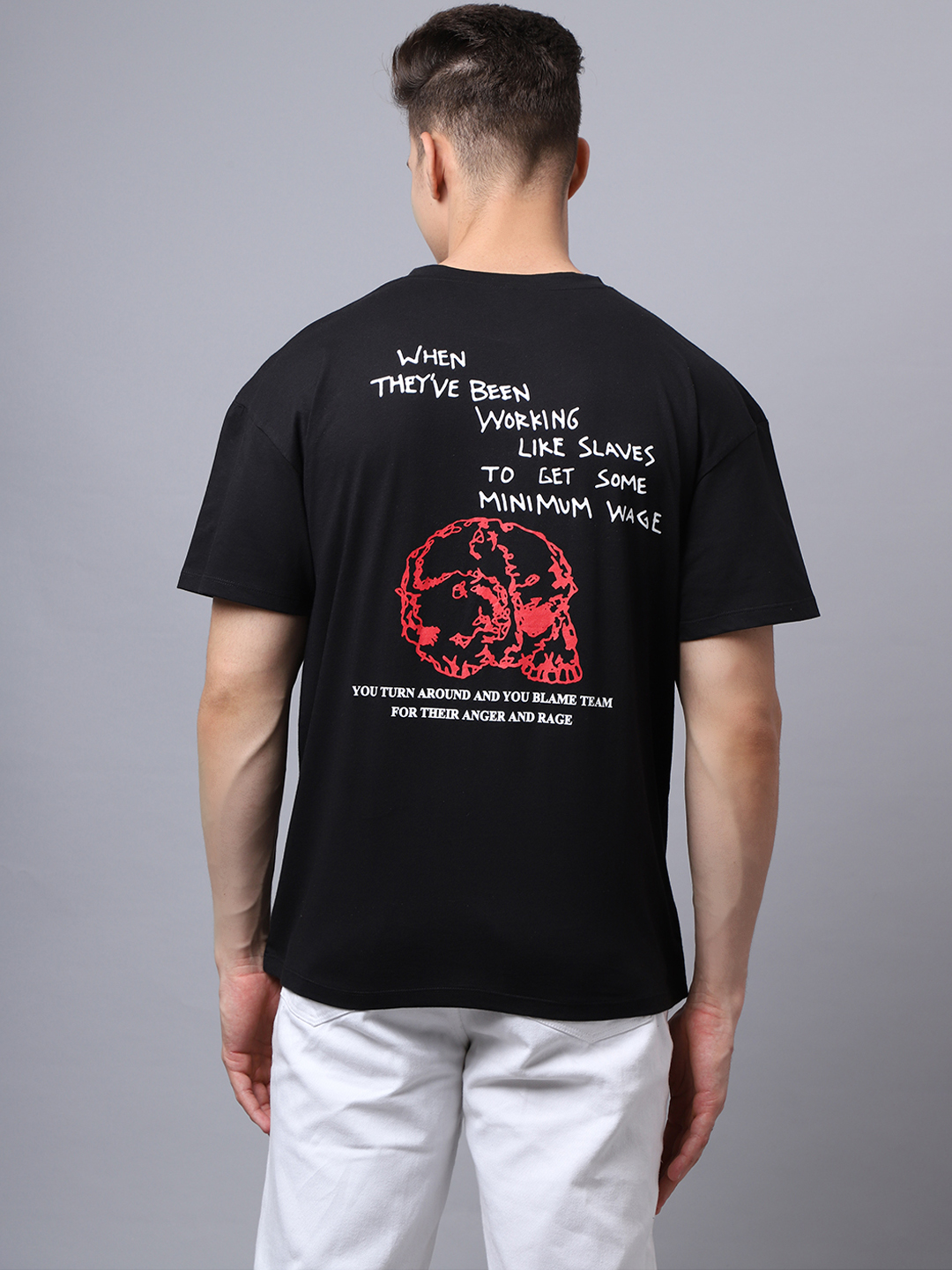 Black Cotton Printed Oversized T-Shirt For Men - Image 6