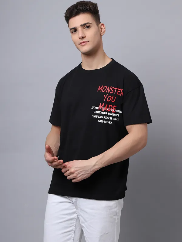 Black Cotton Printed Oversized T-Shirt For Men