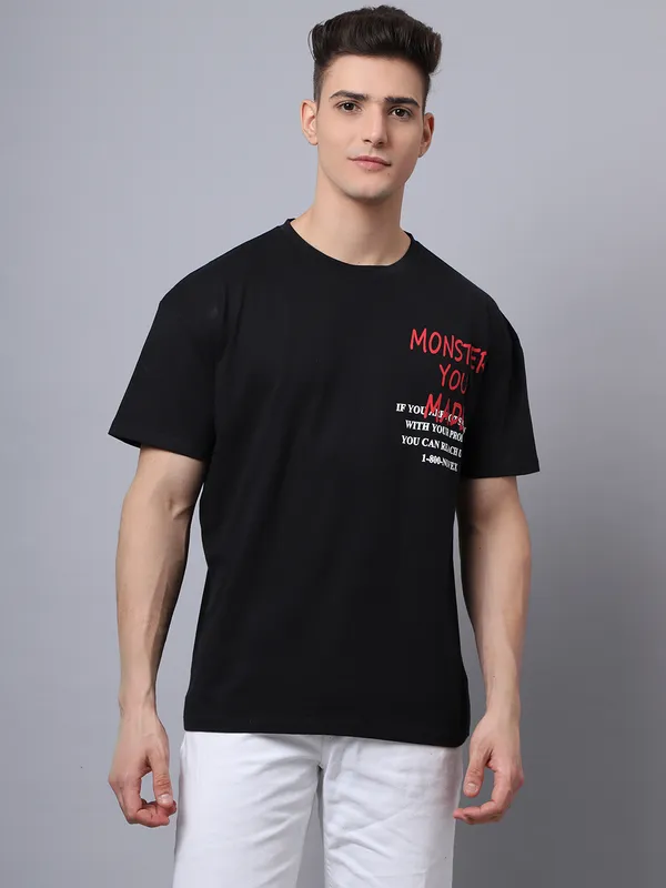 Black Cotton Printed Oversized T-Shirt For Men - Image 5