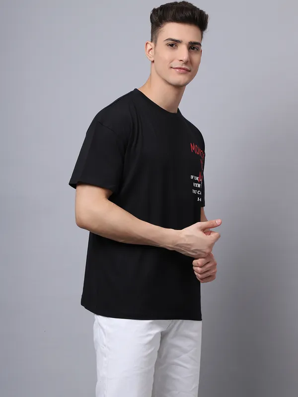Black Cotton Printed Oversized T-Shirt For Men - Image 3