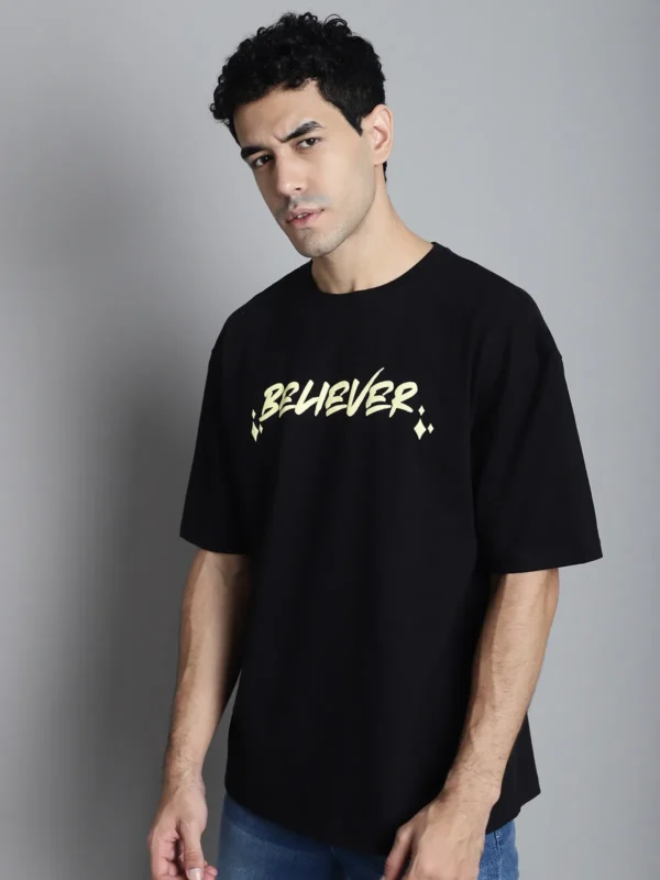 Black Cotton Printed Oversized T-Shirt For Men