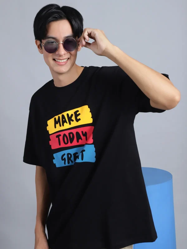 Black Cotton Printed Oversized T-Shirt For Men