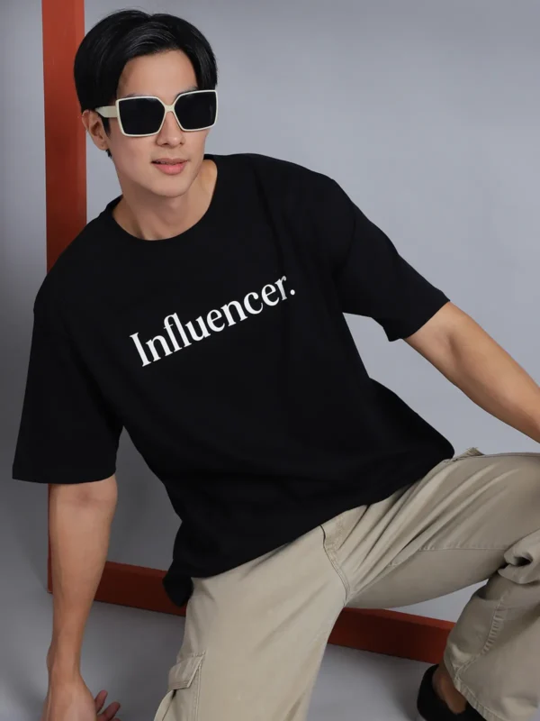Black Cotton Printed Oversized T-Shirt For Men