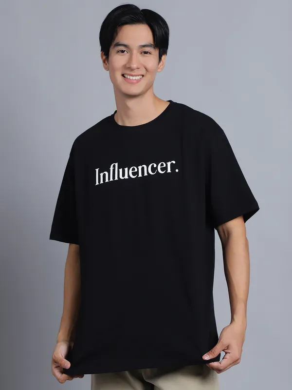 Black Cotton Printed Oversized T-Shirt For Men - Image 5