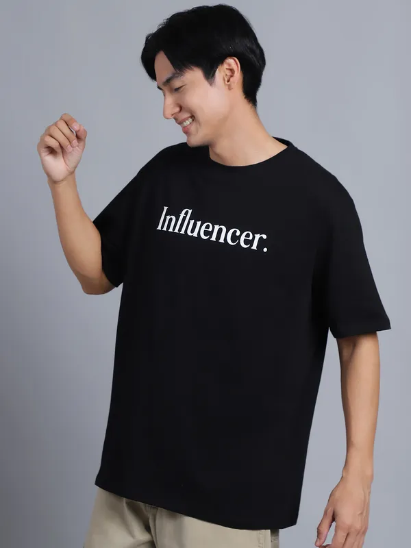 Black Cotton Printed Oversized T-Shirt For Men - Image 3