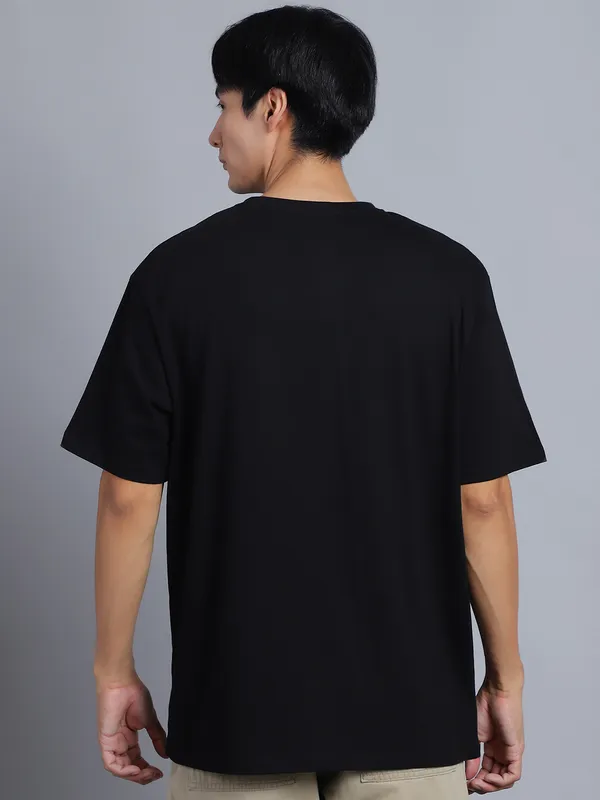 Black Cotton Printed Oversized T-Shirt For Men - Image 4