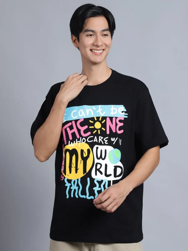 Black Cotton Printed Oversized T-Shirt For Men