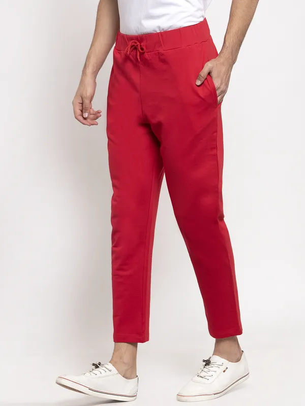 Red Cotton Solid Jogger For Men - Image 4