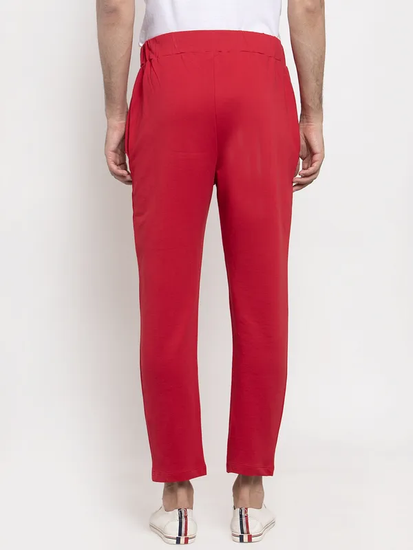 Red Cotton Solid Jogger For Men - Image 3