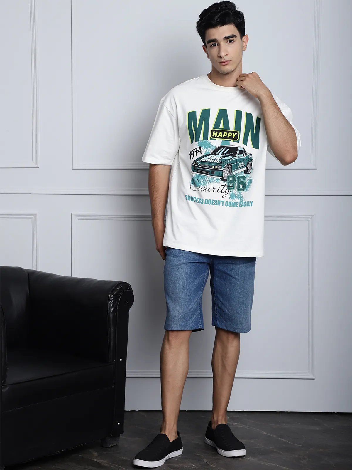Off White Cotton Printed Oversized T-Shirt For Men - Image 6