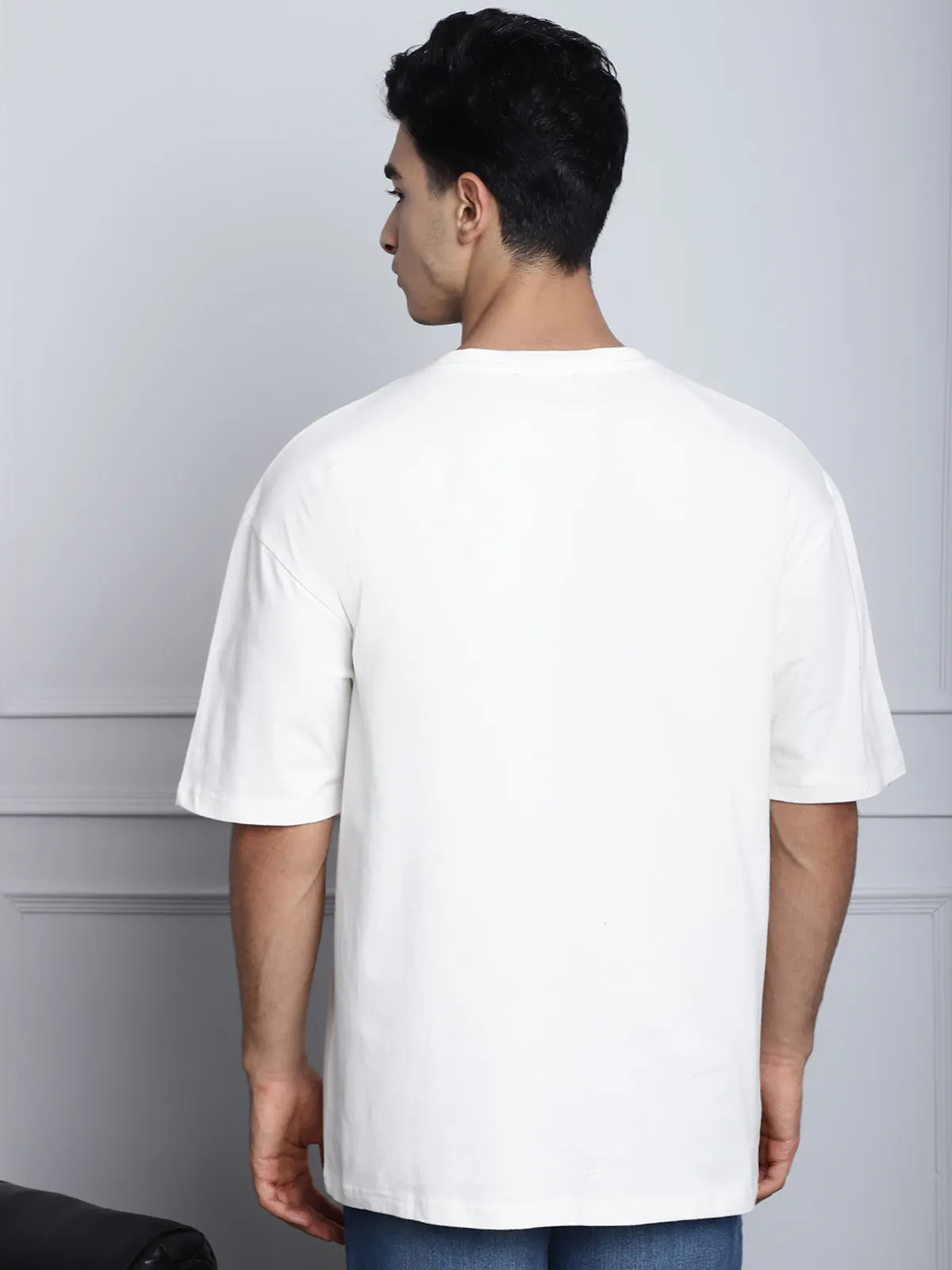 Off White Cotton Printed Oversized T-Shirt For Men - Image 4