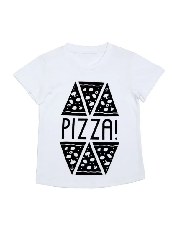 Door74 Unisex White Pizza Printed Round Neck T-Shirt