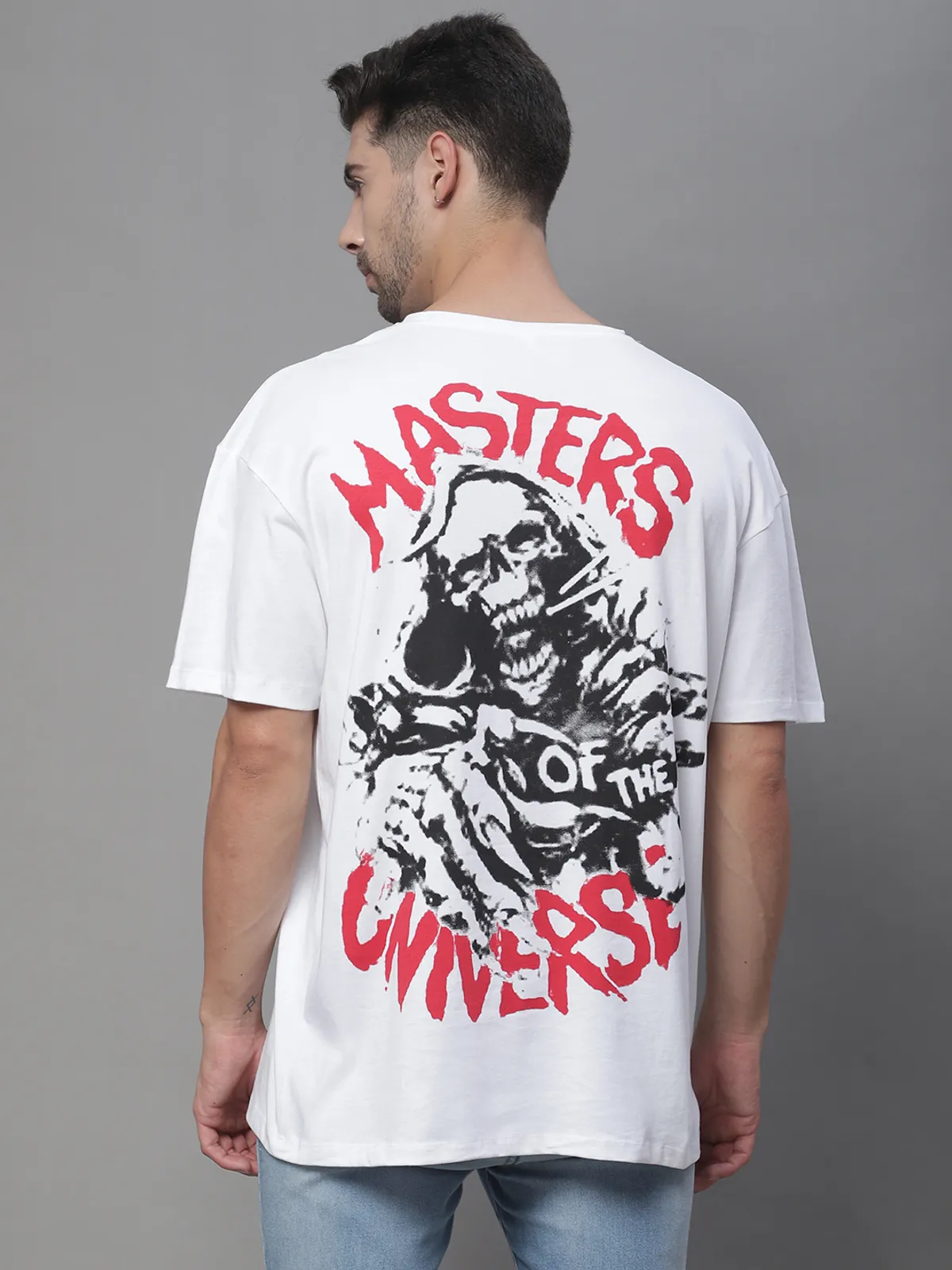 White Cotton Printed Oversized T-Shirt For Men - Image 4