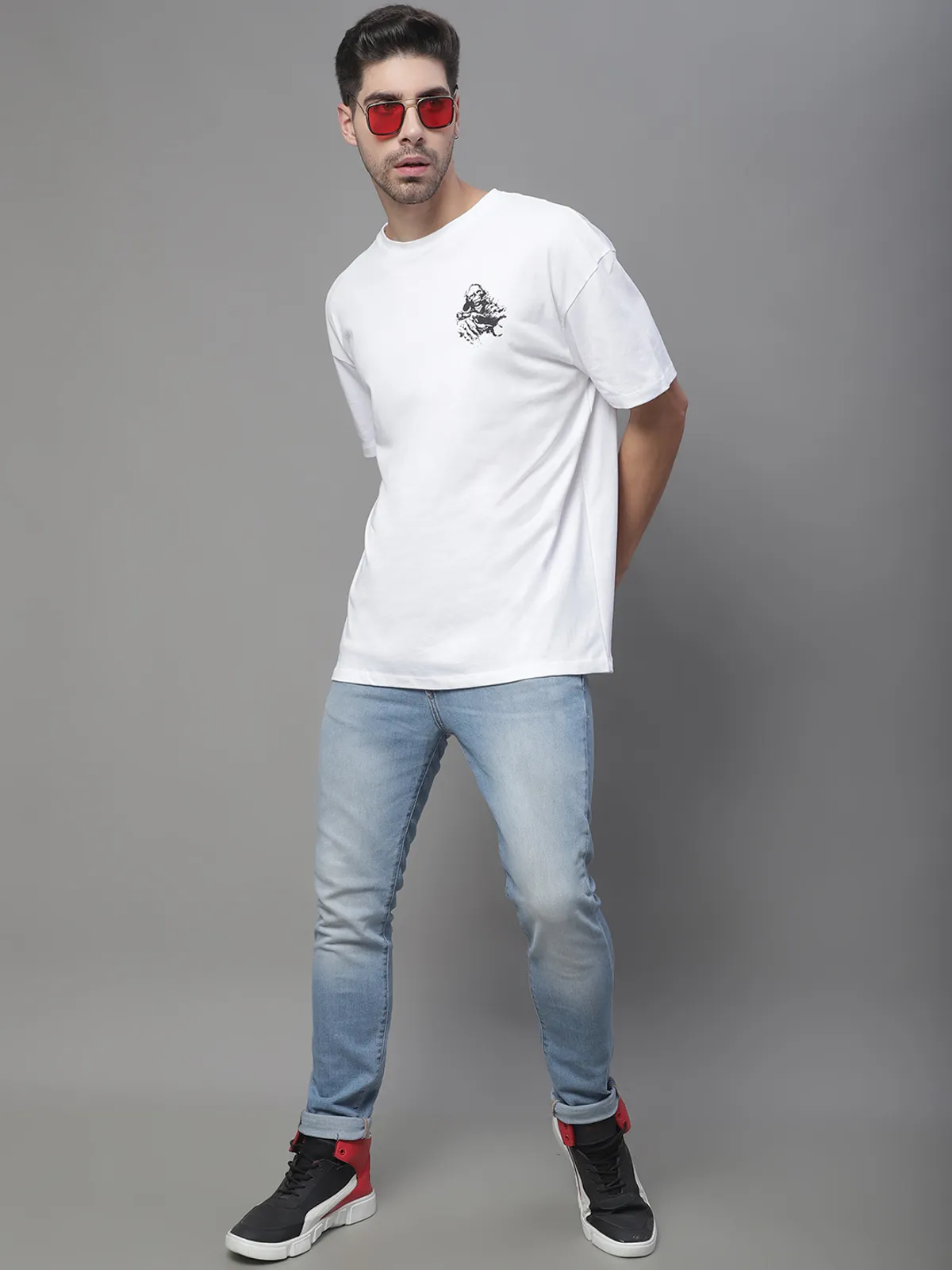 White Cotton Printed Oversized T-Shirt For Men - Image 6