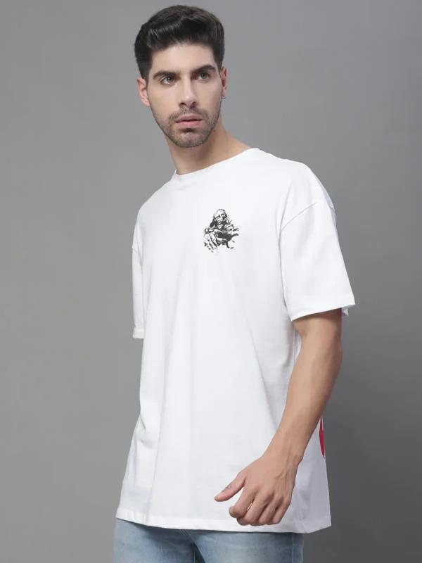 White Cotton Printed Oversized T-Shirt For Men