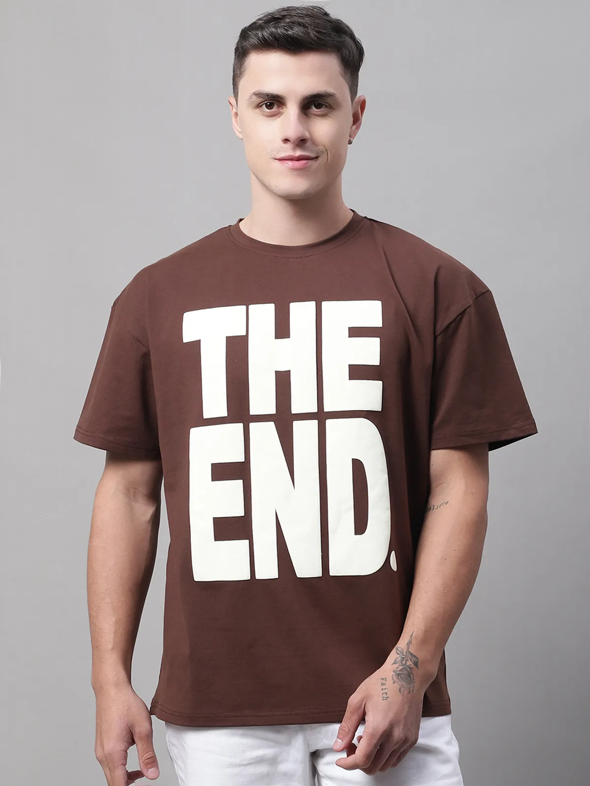 Brown Cotton Printed Oversized T-Shirt For Men