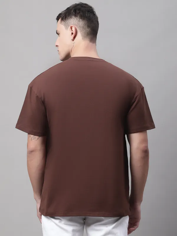 Brown Cotton Printed Oversized T-Shirt For Men - Image 5