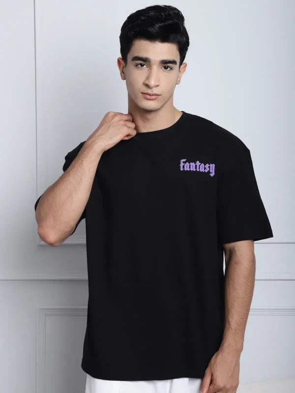 Black Cotton Printed Oversized T-Shirt For Men