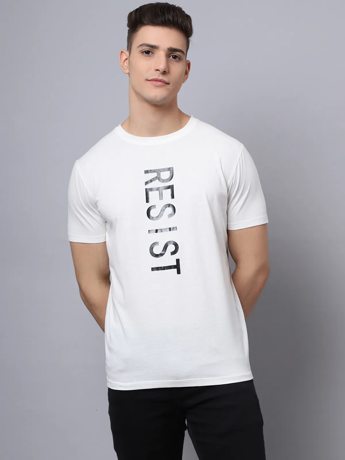 Off White Cotton Printed Oversized T-Shirt For Men