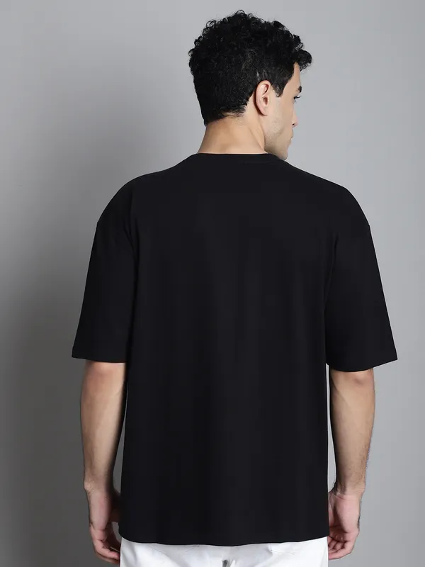 Black Cotton Printed Oversized T-Shirt For Men - Image 4