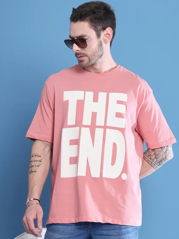 Pink Cotton Printed Oversized T-Shirt For Men