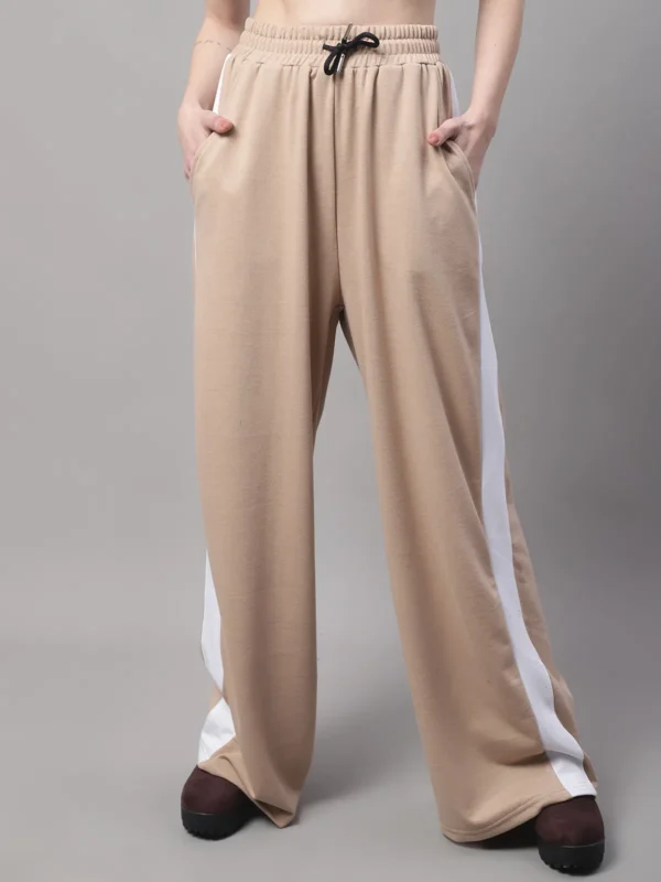 Beige Cotton Solid Joggers For Women