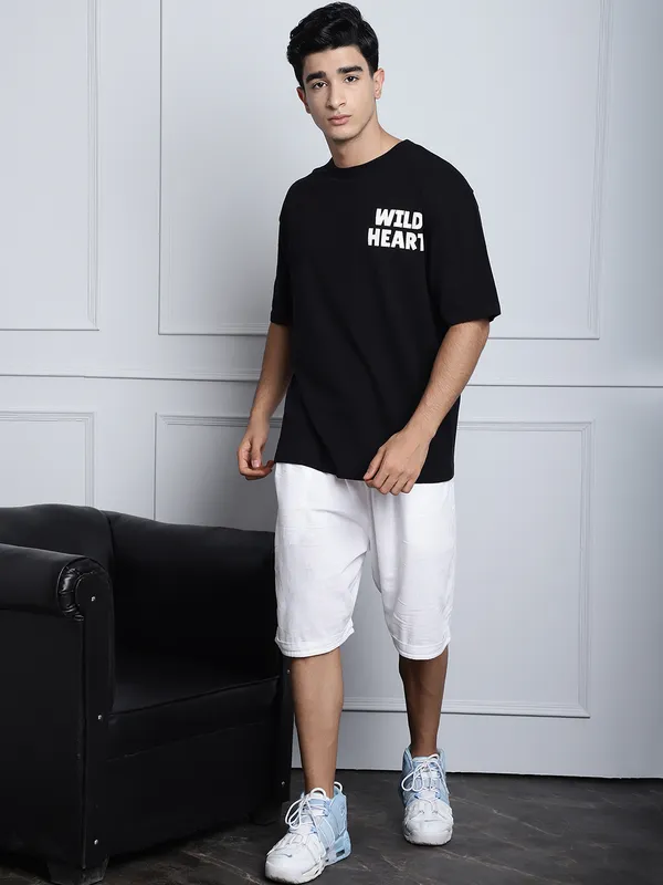 Black Cotton Printed Oversized T-Shirt For Men - Image 3