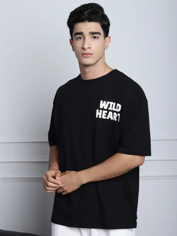 Black Cotton Printed Oversized T-Shirt For Men
