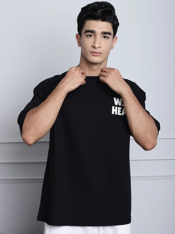 Black Cotton Printed Oversized T-Shirt For Men - Image 5