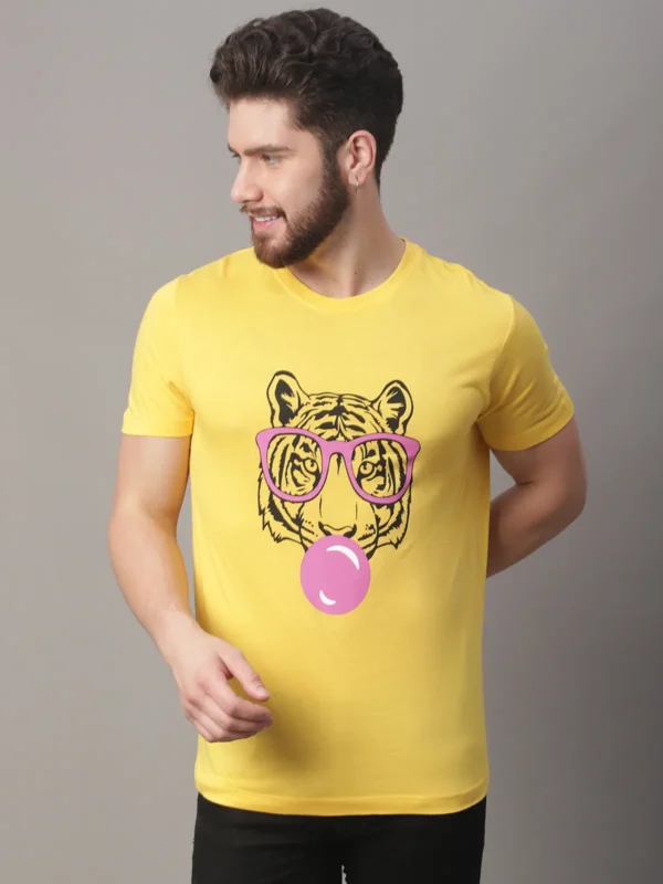 Yellow Cotton Printed Regular Fit T-Shirt For Men