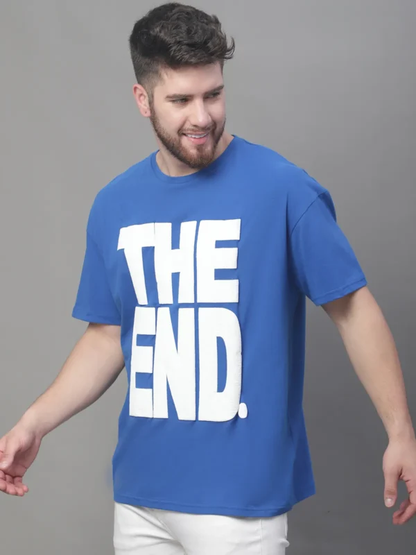 Royal Blue Cotton Printed Oversized T-Shirt For Men