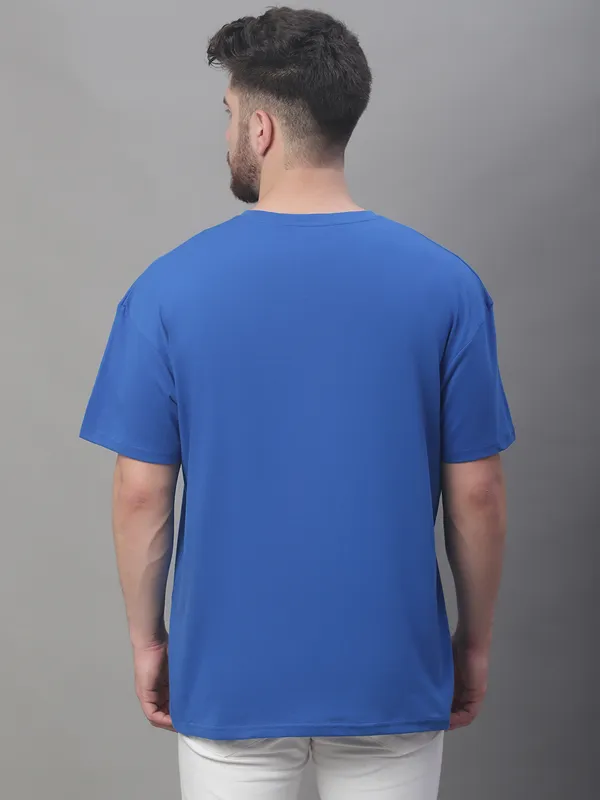 Royal Blue Cotton Printed Oversized T-Shirt For Men - Image 4