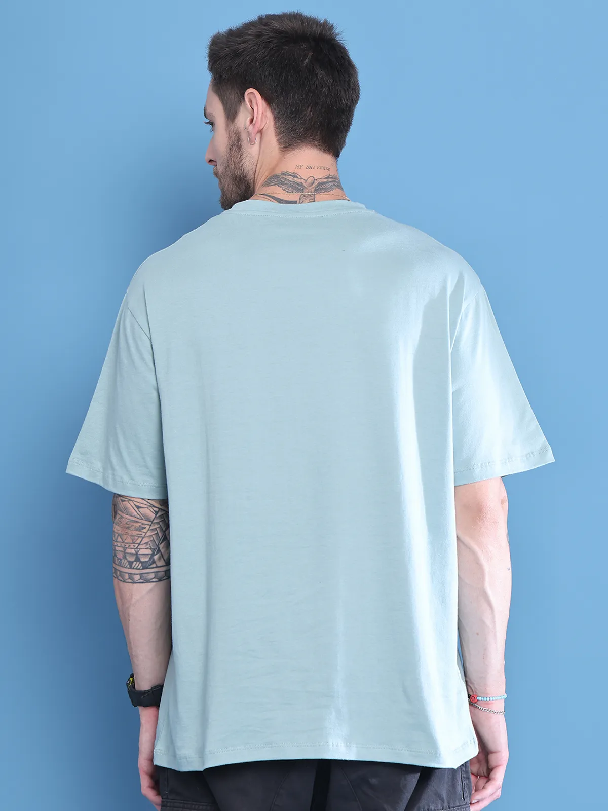 Teal Cotton Solid Oversized T-Shirt For Men - Image 4