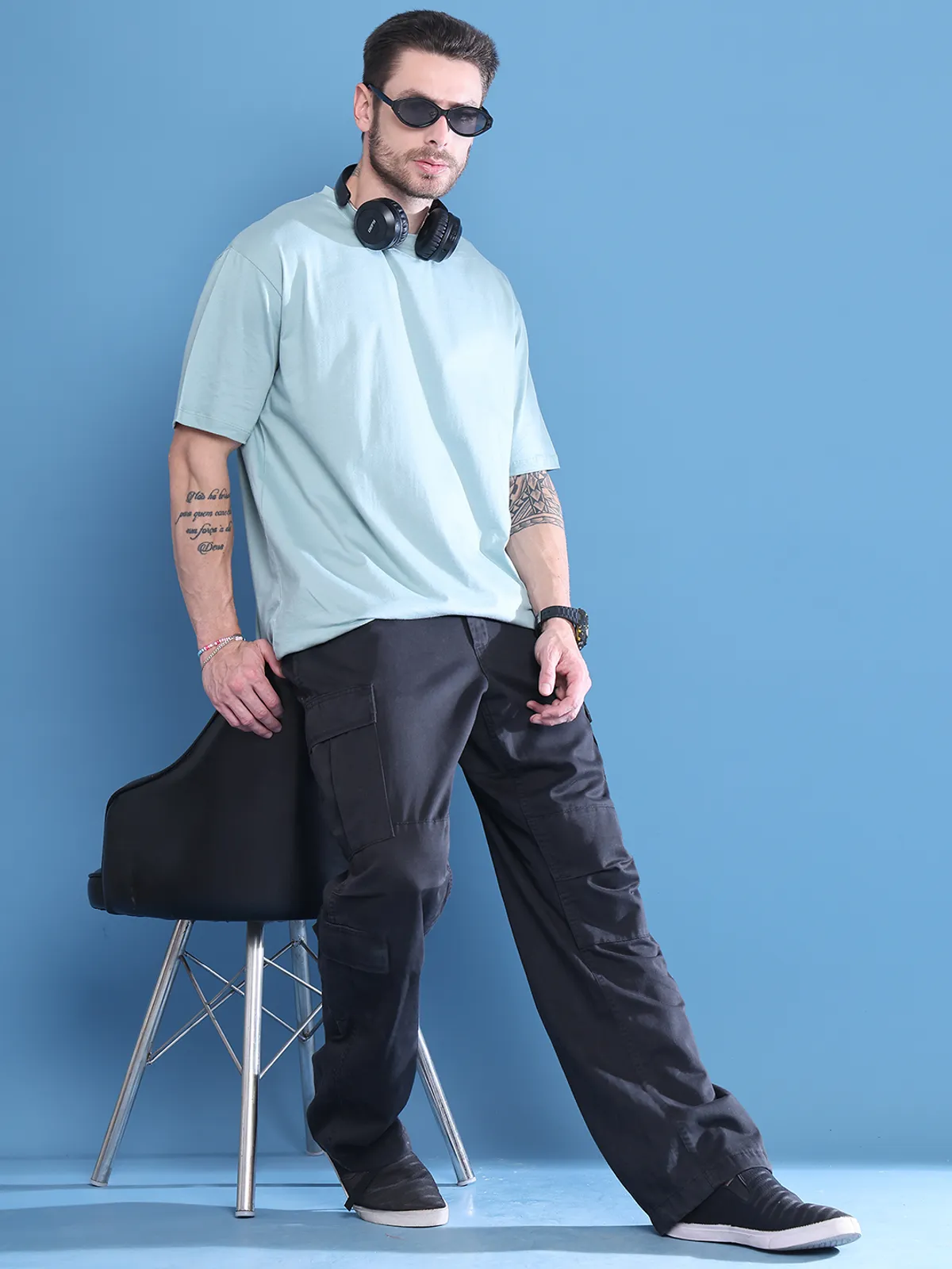 Teal Cotton Solid Oversized T-Shirt For Men - Image 5