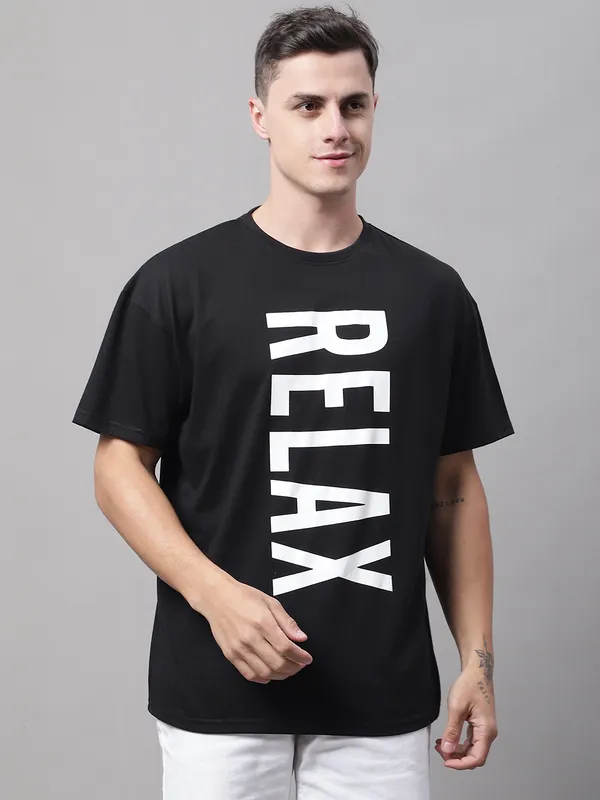 Black Cotton Printed Oversized T-Shirt For Men - Image 5