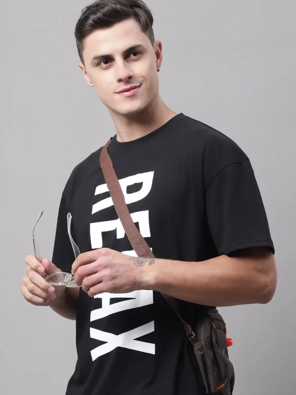 Black Cotton Printed Oversized T-Shirt For Men