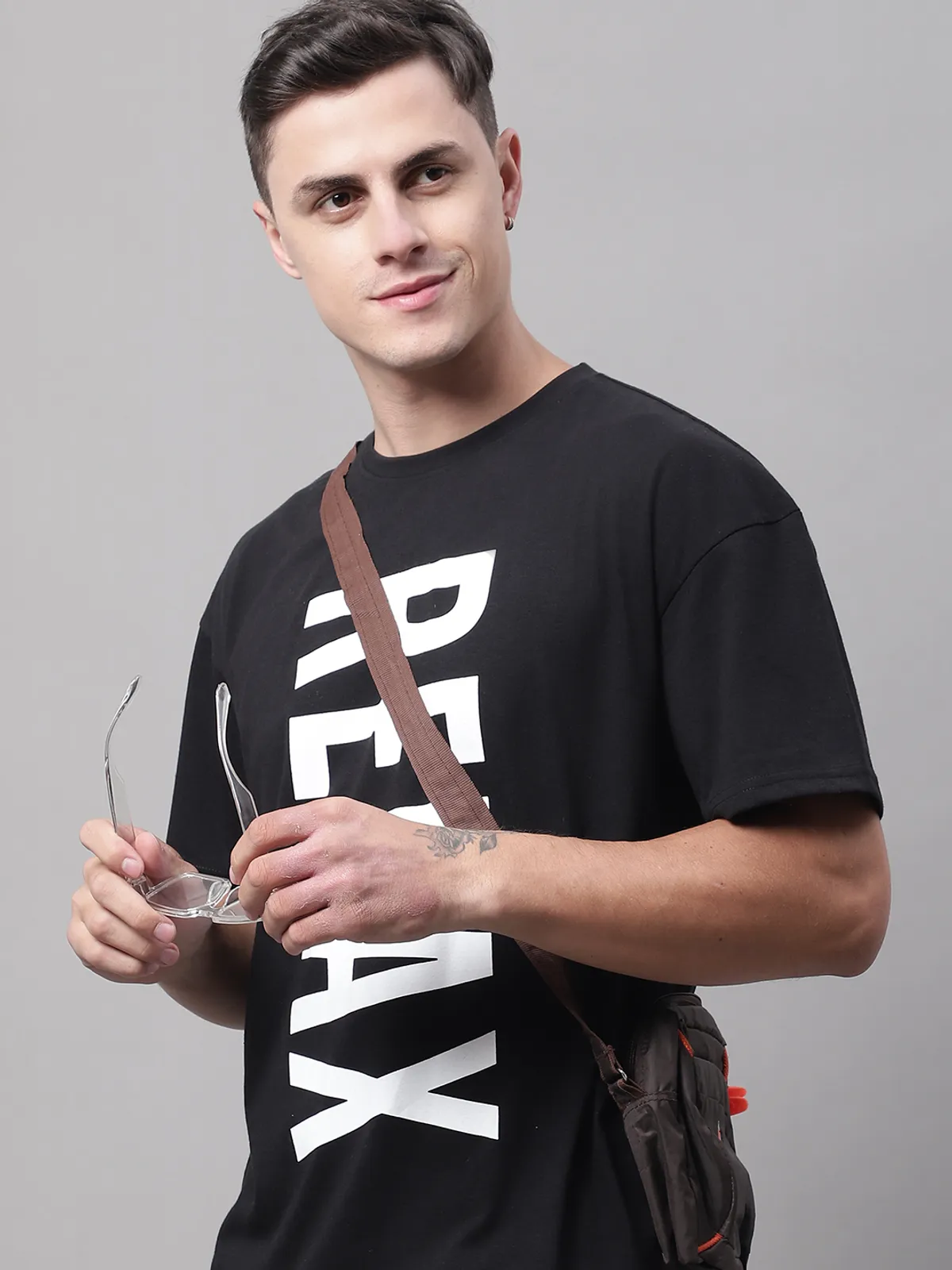 Black Cotton Printed Oversized T-Shirt For Men