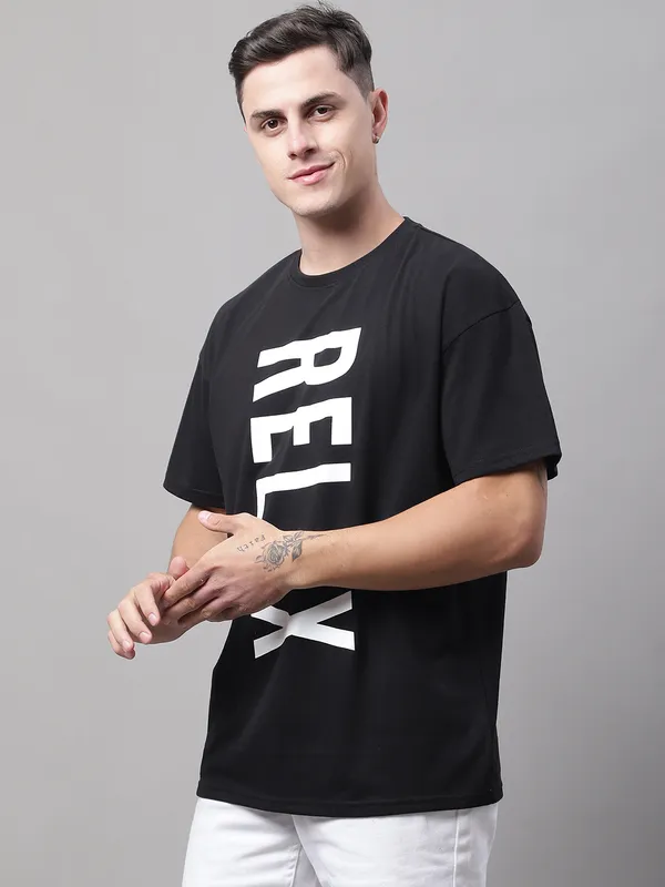 Black Cotton Printed Oversized T-Shirt For Men - Image 3